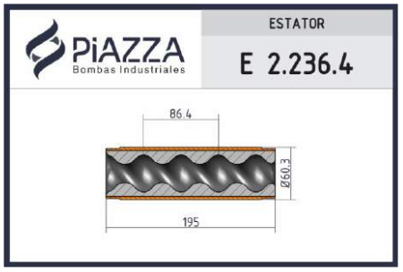 Estator 2.236.4 - Material: Acero: SAE 1010 - Material Int.: Acrilo Nitrilo (Perbunan) Blanco: NBR (BB)